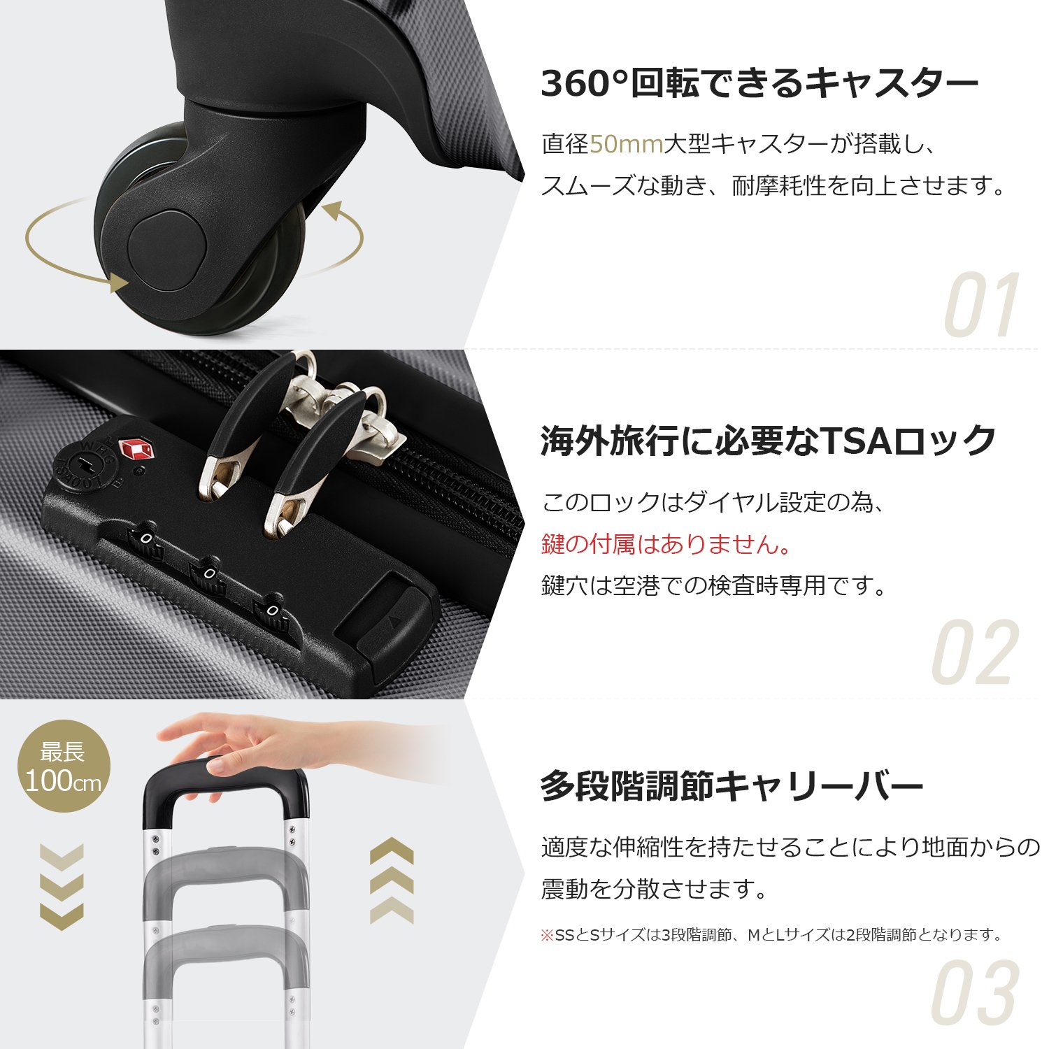 Mサイズ スーツケース キャリーバッグ キャリーケース 超軽量 TSAロック搭載 4日-7日 中型 PP298908ZAA - 画像 (4)