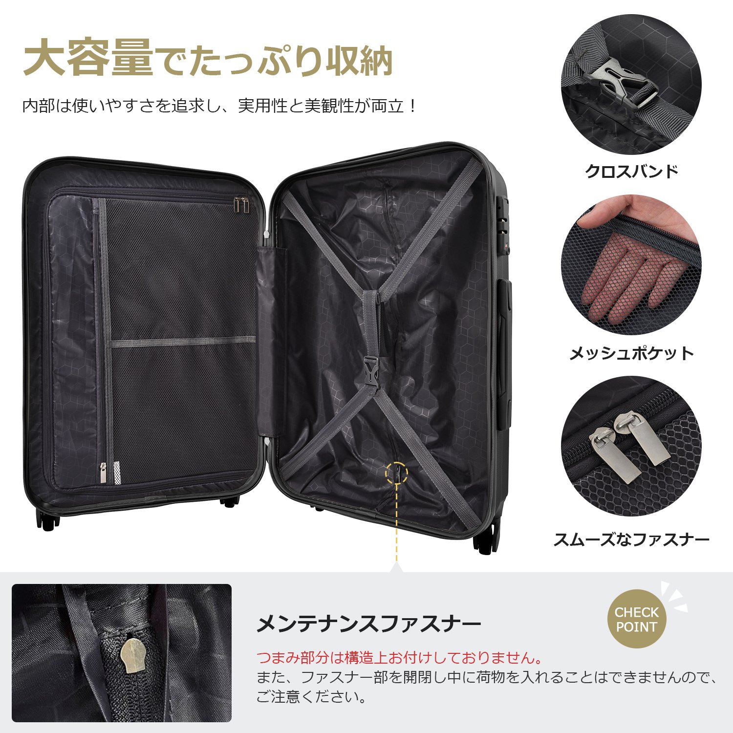 Mサイズ スーツケース キャリーバッグ キャリーケース 超軽量 TSAロック搭載 4日-7日 中型 PP298908AAA - 画像 (3)