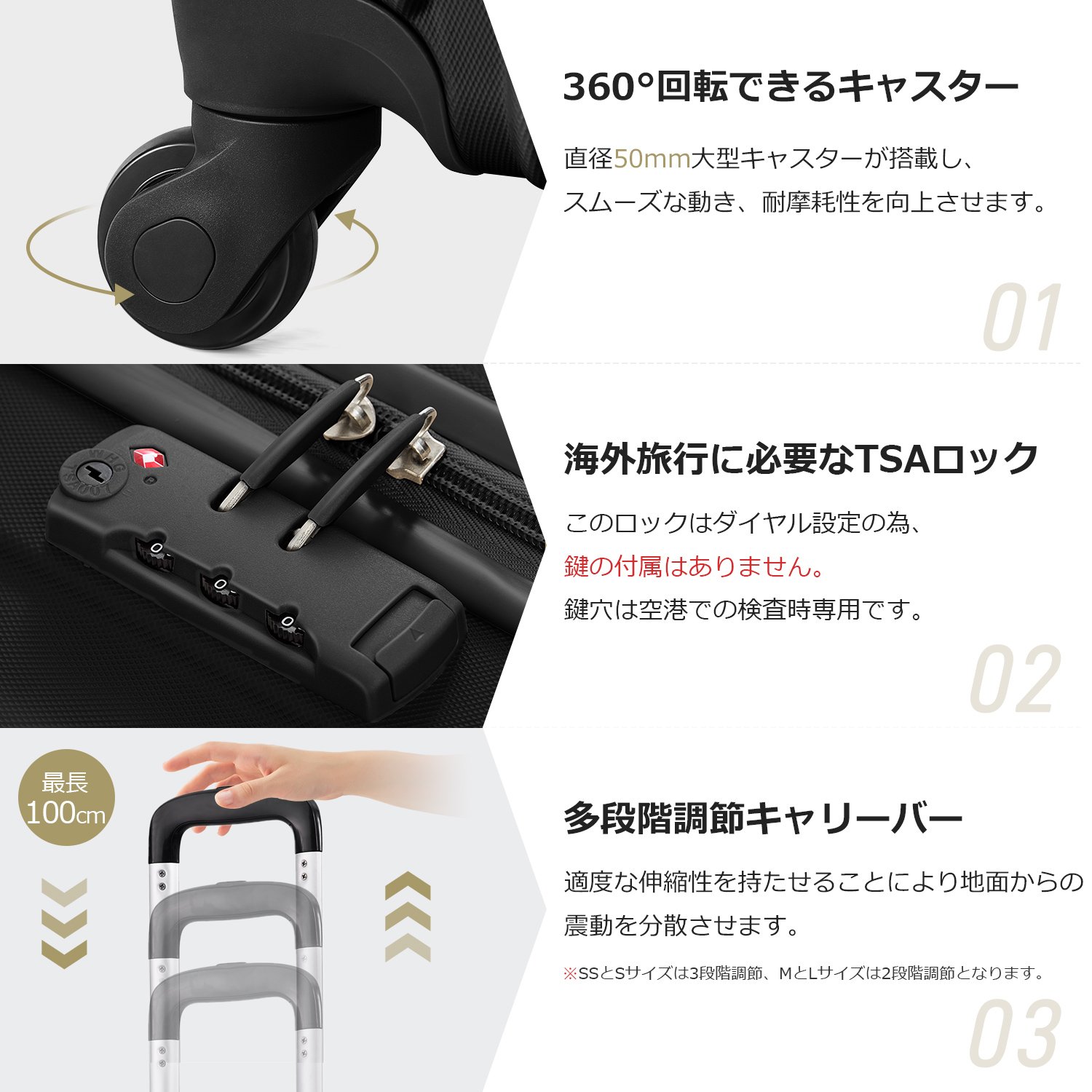 Mサイズ スーツケース キャリーバッグ キャリーケース 超軽量 TSAロック搭載 4日-7日 中型 PP298908AAA - 画像 (4)