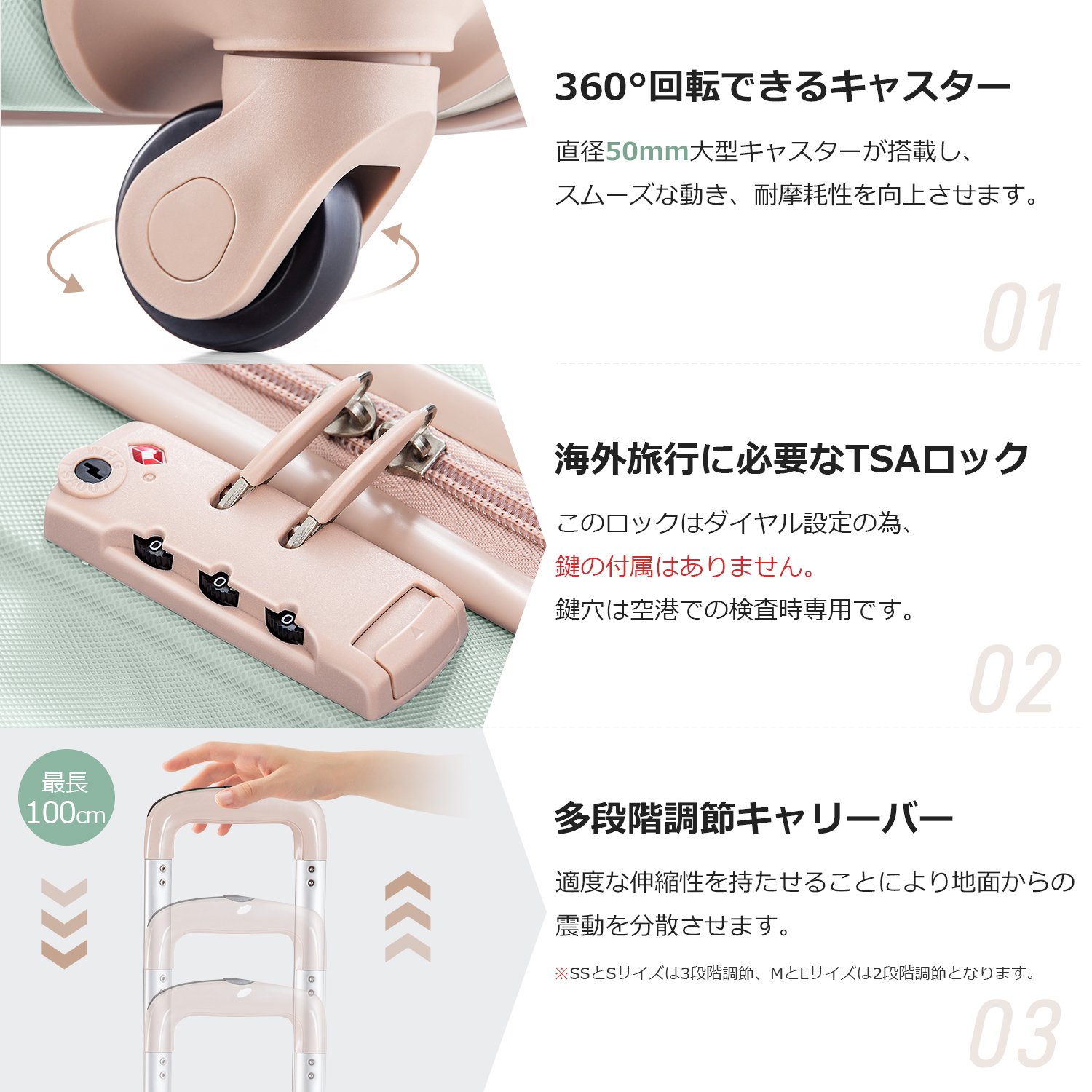 Mサイズ スーツケース キャリーバッグ キャリーケース 超軽量 TSAロック搭載 4日-7日 中型 PP298908LAA - 画像 (4)