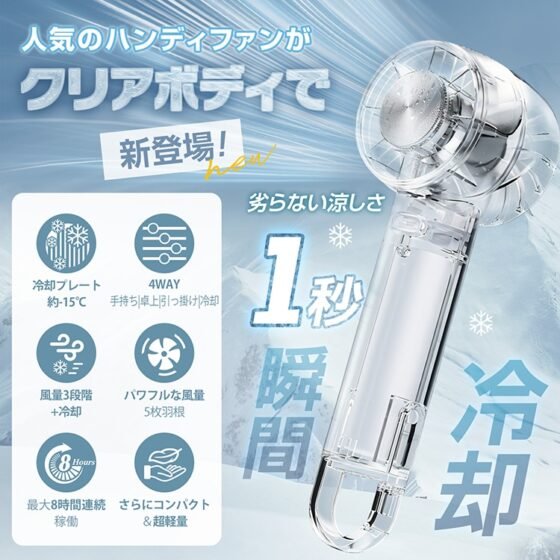 クリア扇風機 クリアハンディーファン 携帯扇風機 3段階風量 4WAY仕様 軽量 USB充電 手持ち 卓上 引っ掛け 冷却 熱中症対策 暑さ対策 cc045