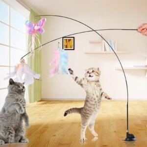 X30  猫じゃらし 吸盤式自動 釣り竿 プレミアムフェザー 猫用玩具 リアルな動物の交換猫用 羽棒鈴付き 猫のお好みじゃらし、猫のおもちゃ屋内猫用 子猫プレイチェイスエクササイズ ねこ