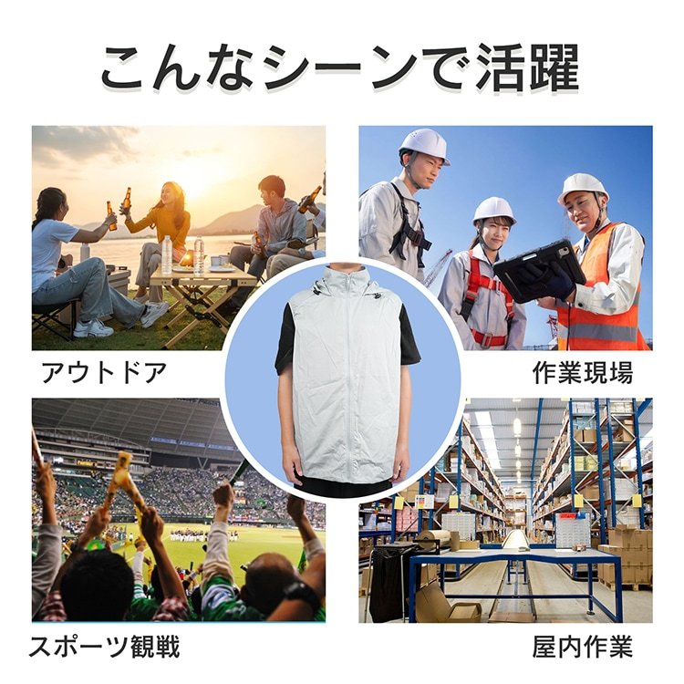 空調作業服 ファン付き 夏用 冷却服 熱中症対策 軽量 快適 通気性 USB充電 長時間稼働 ap151-f - 画像 (9)