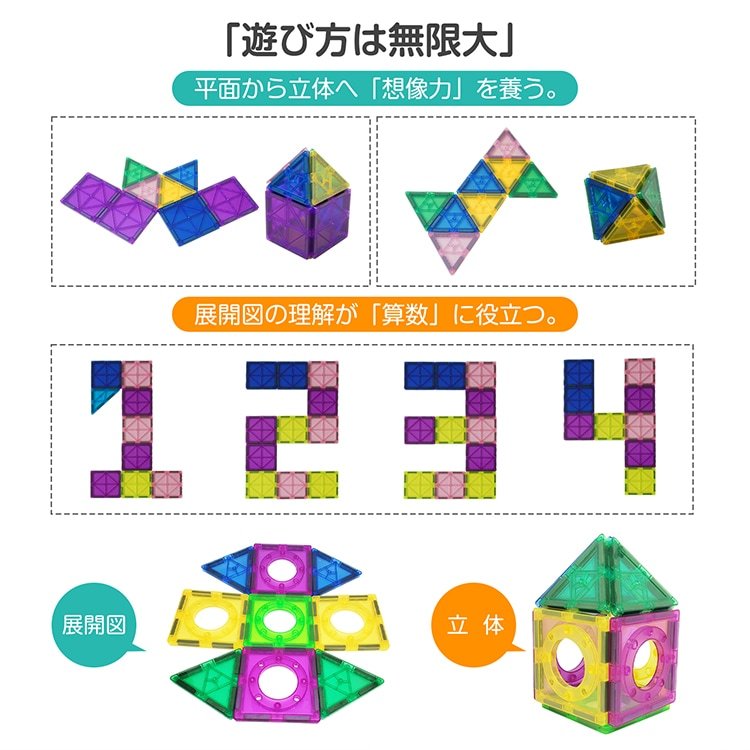 マグネットブロック 磁石おもちゃ マグネットおもちゃ 72点セット 16種類 立体パズル 想像力 算数 専用収納ケース付き 知育玩具 子供 誕生日 ギフト クリスマス プレゼント pa145 - 画像 (7)