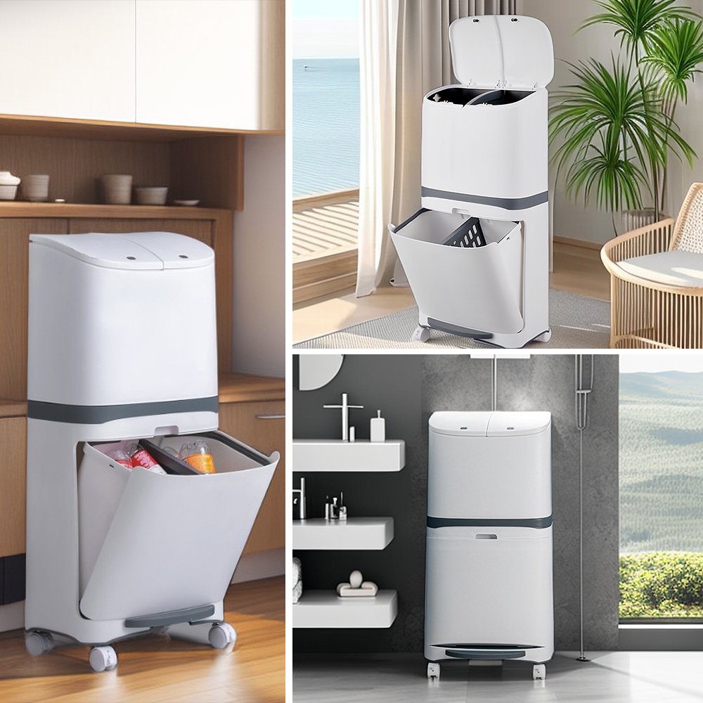 ゴミ箱 45L袋可 45リットル袋可 おしゃれ フロントオープン 分別 ダストボックス 積み重ね キッチン スリム シンプル 大容量 ふた付き 縦型 カウンター下 C-38 - 画像 (9)