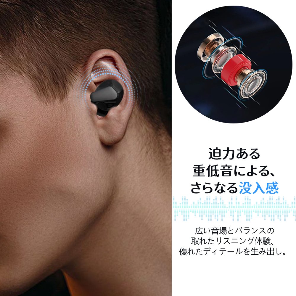 ワイヤレスイヤホン bluetooth イヤホン 高音質 EDR搭載 iPhone Android bluetooth5.3 自動ペアリング 長時間再生 Type‐C充電 IPX4防水 AAC対応 片耳 通話 A-06 - 画像 (3)