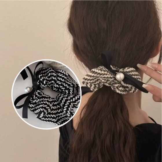 シュシュ ツイード リボン風 ヘアゴム パール付き 上品 ヘアアクセサリー ベルベット シンプル オフィス 大人っぽい 可愛い レディース 秋冬 上品 おしゃれ プレゼントjtl096