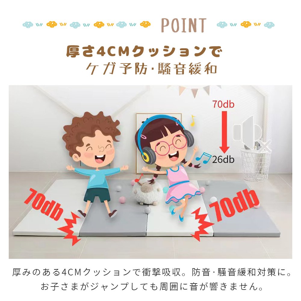 プレイマット 折りたたみ ベビー 厚手 防水 赤ちゃん 防音 床暖房対応 ベビーマット フロアマット 持ち運び 赤ちゃんマット クッションマット マット 出産祝い D-37 - 画像 (4)